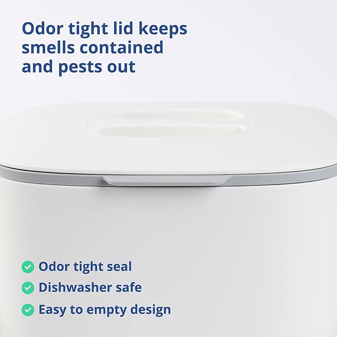 Blue Ginkgo Kitchen Compost Bin [2.6L / 0.69 GAL] – Filter-Free, Odor-Tight Countertop Food Waste Pail with Handles (Made in Korea, White)