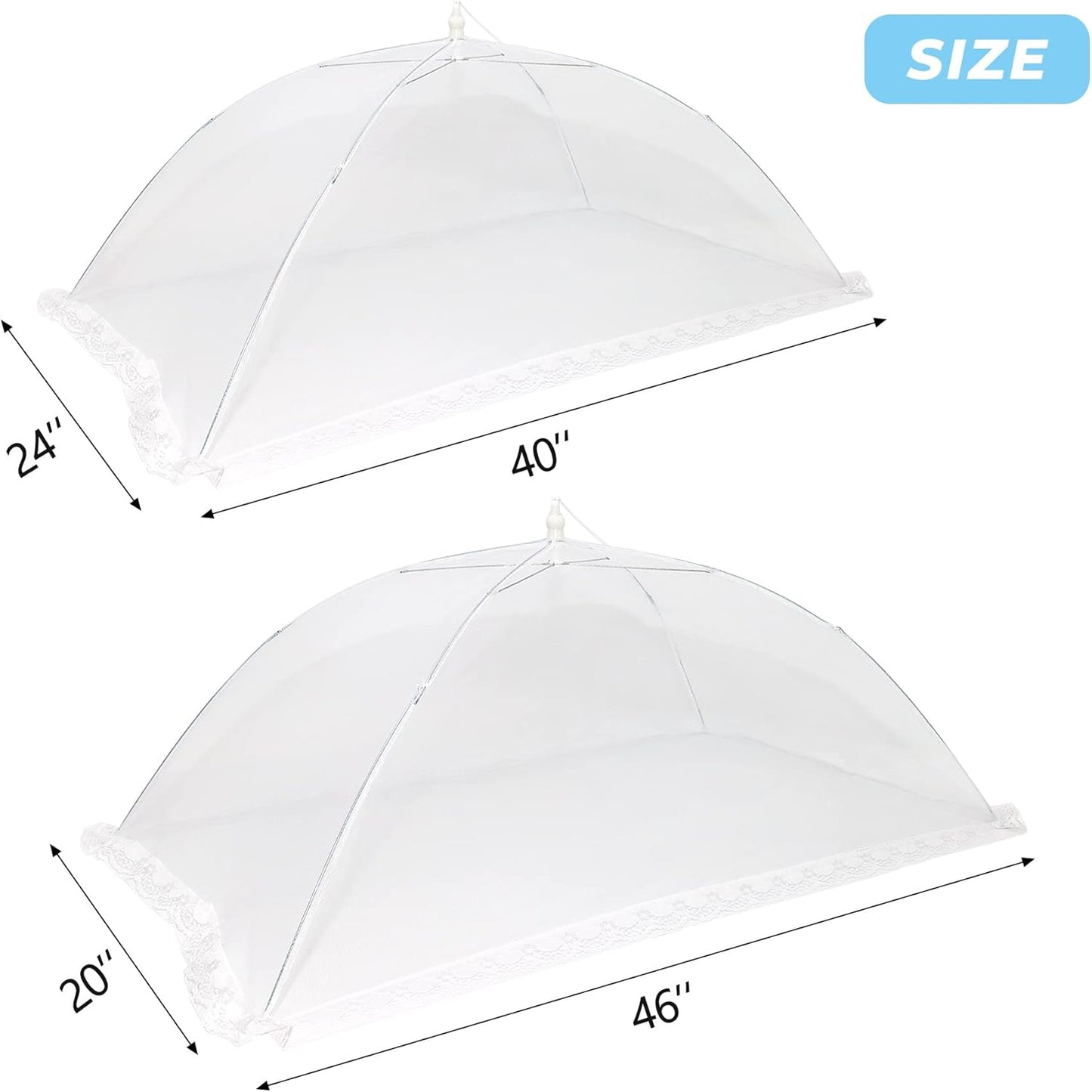 2 Pcs Extra Large Mesh Food Cover Tent（46"x20", 40"x24"）Umbrella Food Screen Covers for Outside Pop-up Mesh Reusable and Collapsible Food Nets for Parties Picnics Outdoor BBQs…