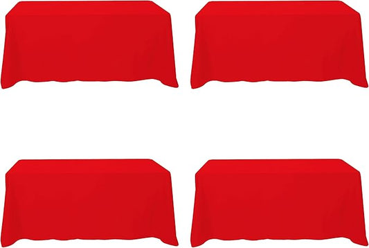 BRILLMAX 4 Pack Red Tablecloths for 6 Foot Rectangle Tables 90 x 132 Inch - 6ft Rectangular Bulk Linen Polyester Fabric Washable Cloth Cover for Wedding Reception Banquet Birthday Party