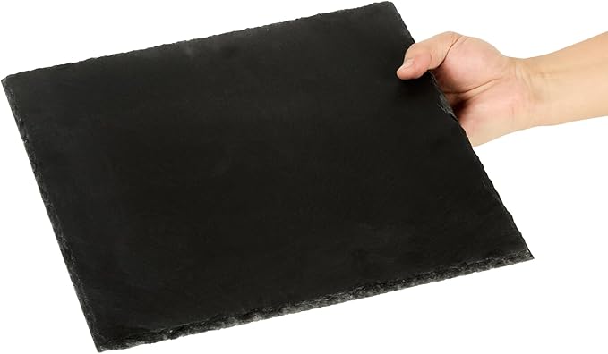 Restaurantware Slate Serving Trays 4 Pack of 12 x 12" Foam Feet Charcuterie Stone Plates Rustic Edges Freezable Black Square Serving Display Cheese Boards for Kitchen, Gourmet, Dining, Parties