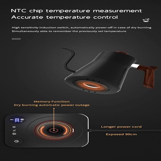 Smart Gooseneck Electric Kettle 1500W - Variable Temperature Control with LED Display, 304 Stainless Steel, 5oz Micro-Brew & 24H Keep Warm for Coffee/Tea(WGITE, US PLUG)