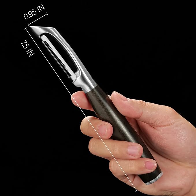 Serrated Blade Premium I Type 304 Stainless Steel Multifunctional Kitchen Peeler Real Wood Handle Ultra Sharp Blade Vegetable Potato Apple（Agarwood）