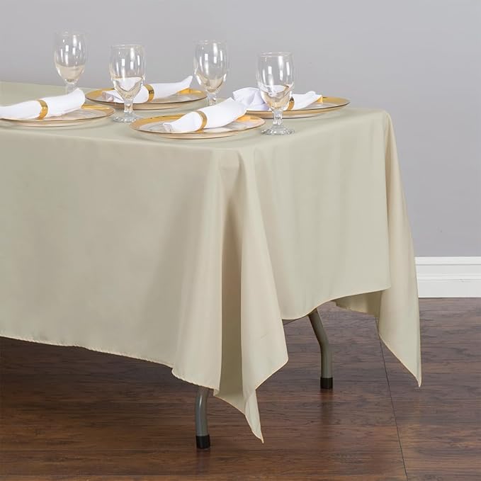 LTC LINENS 5 Pack Beige Rectangular Tablecloths 70 x 120 Inches for 6 ro 8 Feet Rectangle Banquet Tables with Half-Drop - Stain and Wrinkle Resistant Polyester Cloth Table Covers for Party, Wedding