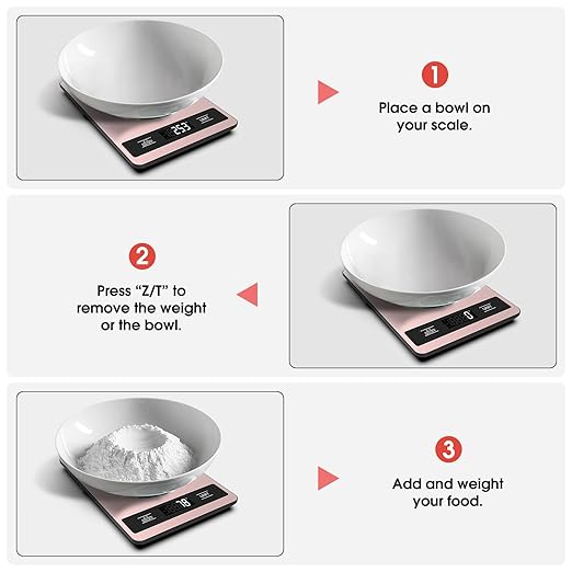 Food Scale, 11lb Digital Kitchen Scale Weight Grams and Ounces for Baking, Cooking and Meal Prep, 1g / 0.1oz Precise Graduation with 6 Units and Tare Function, LCD Display & Stainless Steel