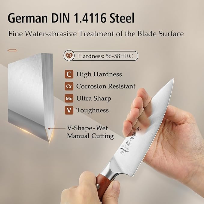 HEZHEN Petty Knife - 5.3” Chef Utility Knife, High Carbon German 1.4116 Stainless Steel Blade, Full Tang, Red Wood Handle, Premium Gift Box,