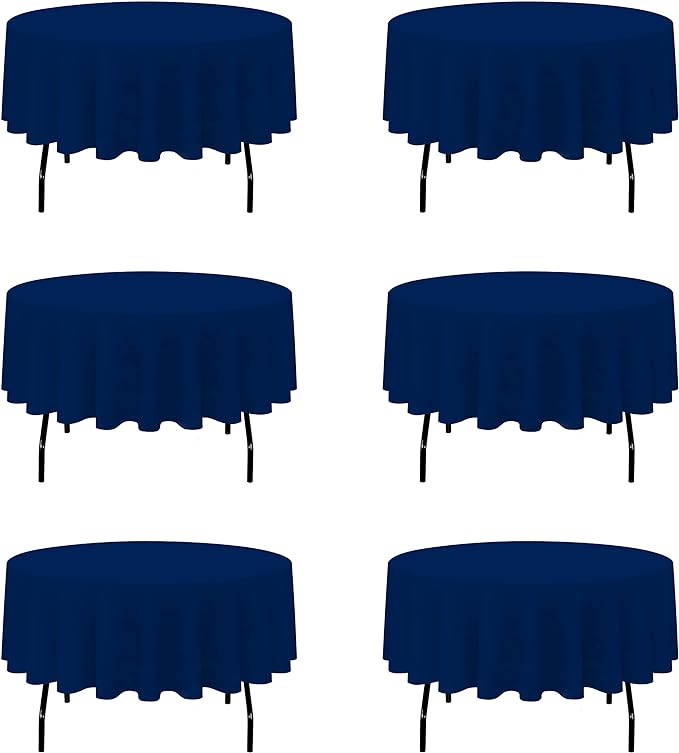 BRILLMAX 6 Pack Navy Blue Round Tablecloths 90 Inch - Circle Bulk Linen Polyester Fabric Washable Table Cloth Cover for Wedding Reception Banquet Birthday Party Buffet Restaurant