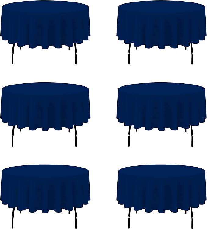 BRILLMAX 6 Pack Navy Blue 70 Inch Round Tablecloths Fit 30" to 54" Tables (8-20" Drop) - Circle Bulk Linen Polyester Fabric Washable Cloth Cover for Wedding Reception Banquet Birthday Party Buffet