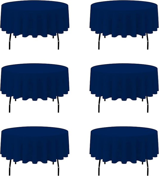BRILLMAX 6 Pack Navy Blue 70 Inch Round Tablecloths Fit 30" to 54" Tables (8-20" Drop) - Circle Bulk Linen Polyester Fabric Washable Cloth Cover for Wedding Reception Banquet Birthday Party Buffet