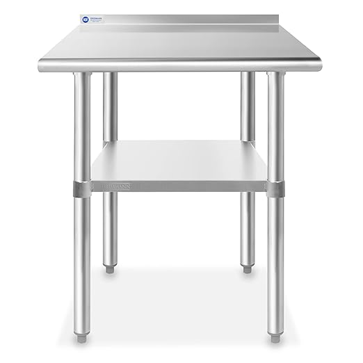 GRIDMANN Stainless Steel Kitchen Prep Table 30 x 24 Inches with Backsplash & Under Shelf, NSF Commercial Work Table for Restaurant and Home