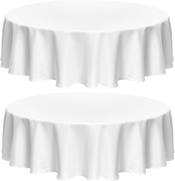 Fitable Faux Linen Round Tablecloths 60 Inches - 2 Pack Textured Table Clothes Faux Burlap Table Covers for Kitchen, Dining Room, Party, Farmhouse, Outdoor (Great for 20"-48" Round Tables, White)