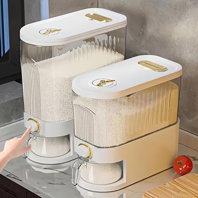 5kg/10kg Rice Dispenser - Large Pantry Storage Container with Measuring Cup & Time Markings | Kitchen Grain Dispenser for Cereal, Pasta, Dry Food | 11.02LB/22.05LB Capacity (11 lbs)