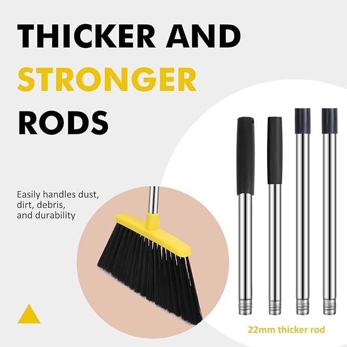 NACENA Heavy Duty Broom, 55 Inch Long Handle Outdoor Large Angle Brooms, Commercial Broom for Sweeping Indoor, for Home Garage Kitchen Office Courtyard Lobby Patio Lawn Concrete, 4 Pack (Black&Yellow)