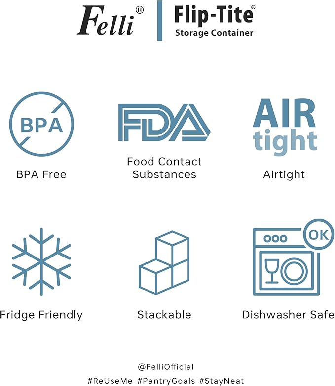 Felli Flip Tite Food Storage Container with Lid Airtight 4" Ring Seal Flip Top, Stackable Acrylic Canister Jar for Pantry Kitchen Counter, Snack Coffee Bean Granola Pet Treats Cracker Holder (1.2 L)