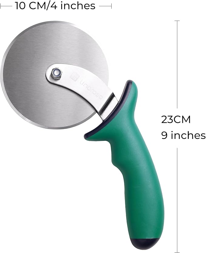 Linoroso Pizza Cutter Wheel, Durable Stainless Steel 4-Inch Pizza Wheel Cutter with Comfortable Safety Handle, Pizza Slicer Wheel for Cutting Through Pizza, Crust, Pie, Brownie, Flatbread, Green
