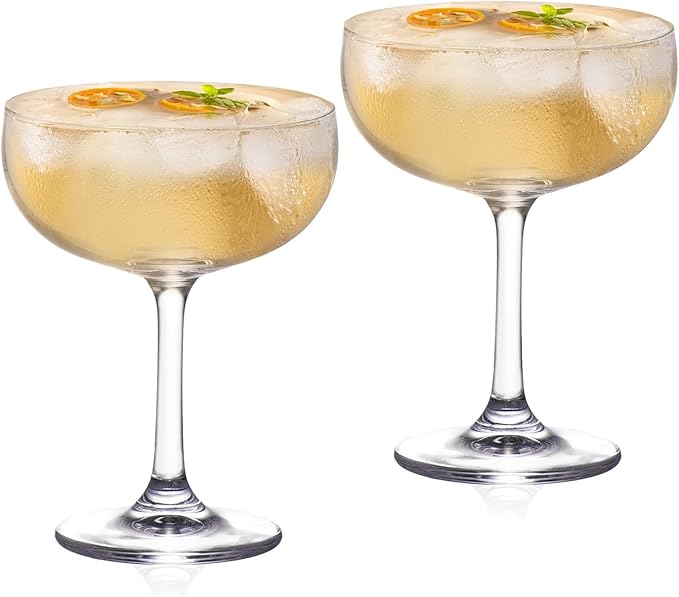 KAMMAK Coupe Glasses Set of 2, 6.7oz Crystal Cocktail Glasses, Classic Cocktail Glassware for Espresso Martini, Margarita, Manhattan, Modern Bar Drinkware for Party, Beach, Anniversary