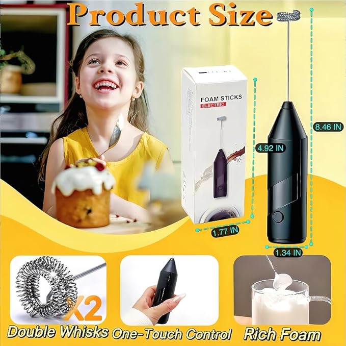 Milk Frother Handheld,Hand Mixer For Drinks with Detachable Stainless Steel Whisk,Electric Whisk for Coffee,Lattes,Cappuccino&Matcha,Cold Foam Frother with Easy-Clean&Portable Design-Black