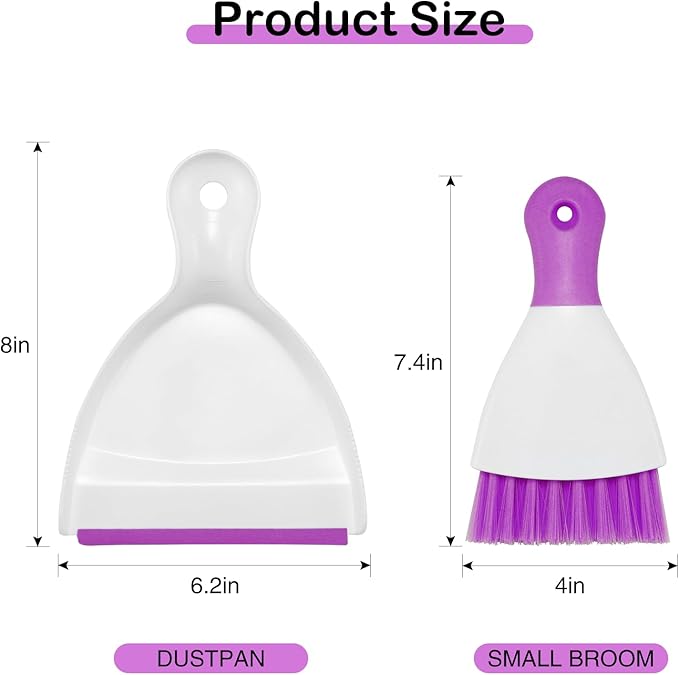 NACENA Mini Dustpan and Brush Set, Small Broom and Dustpan Set Dust Pan and Mini Hand Broom Dustpan and Broom Combo Compact for Home Table Keyboards Sofa Kitchen Pets, Purple
