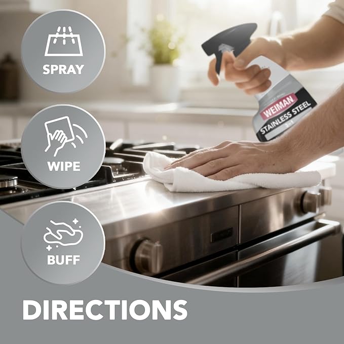 Weiman Stainless Steel Cleaner and Polish - Microfiber Cloth - Protects Appliances from Fingerprints and Leaves a Streak-Free Shine for Refrigerator | Dishwasher | Oven | Grill