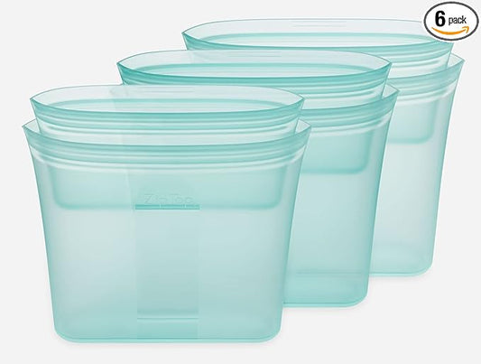 Zip Top Reusable Food Storage Bags | 3 Bag Set [Teal] - 3 Sandwich, 3 Snack | Silicone Meal Prep Container | Microwave, Dishwasher and Freezer Safe | Made in the USA