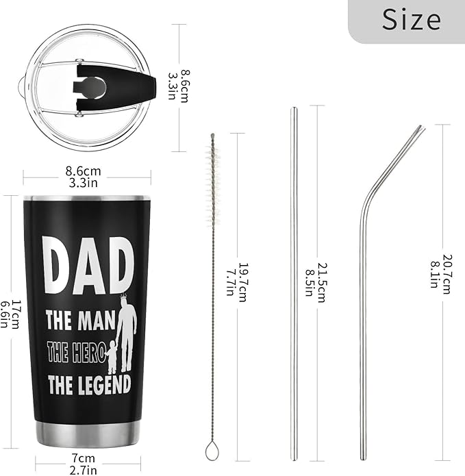 JUDIAN Gifts for Dad - Father's Day and Birthday Tumbler Cup - 20oz Travel Coffee Mug From Daughter or Son