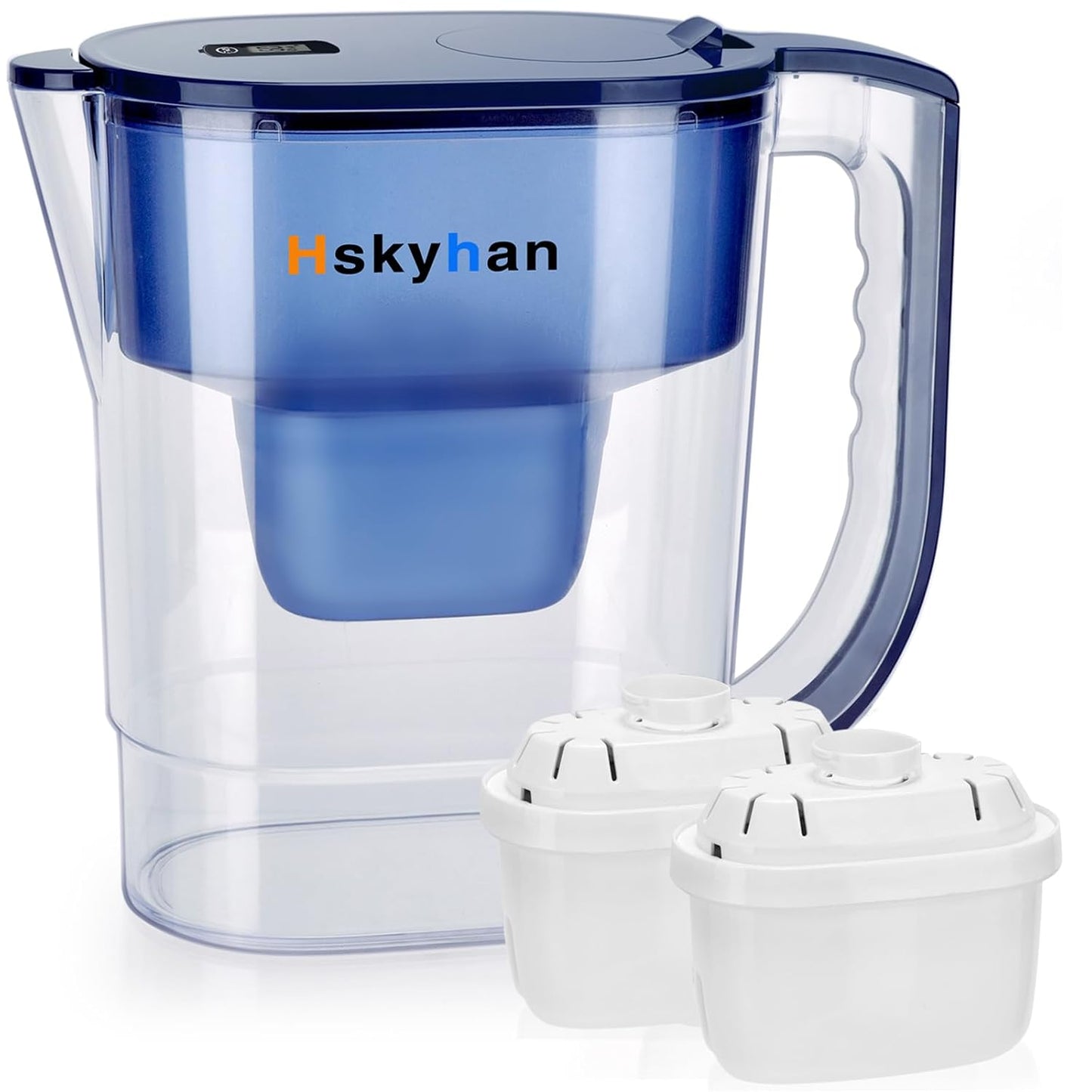 Hskyhan Alkaline Water Filter Pitcher - 3.8 Liters Improve PH, 2 Long Lasting Cartridge Included, BPA Free, 7 Stage Filtration System to Purify, Blue