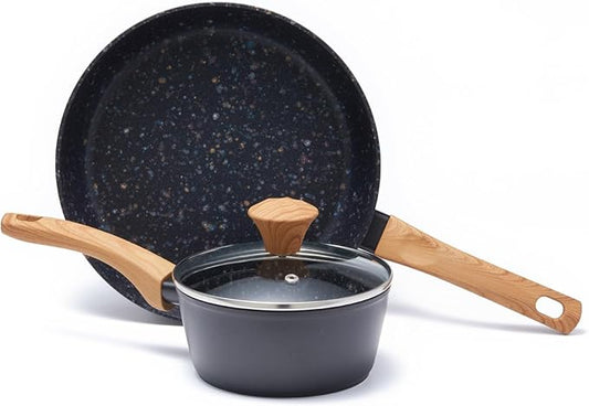 2-Piece Nonstick Cookware Set, 10.25 Inch Frying Pan & 1.43QT Saucepan with Lid | PFAS & PFOA Free Non-Toxic Coating | Induction Compatible, Dishwasher Safe | Pots and Pans Set for Beginner Kitchen