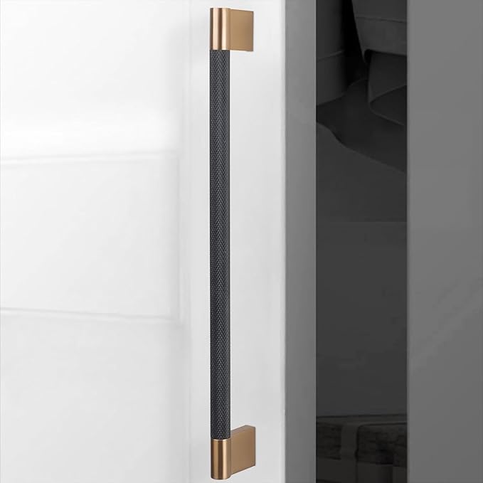 6 Pack 12-5/8 Inch Black and Champagne Copper Cabinet Handles - Knurled Pulls for Kitchen Drawers and Cabinets - Hardware