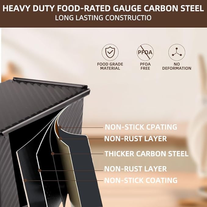 2 Pack 9 * 4 Inch Pullman Loaf Pan with Lid, 1 lb Dough Capacity Non-Stick Bread Loaf Pan,Carbon Steel Coating Bread Toast Box for Bakeware Homemade Sandwich and Sourdough Oven Baking