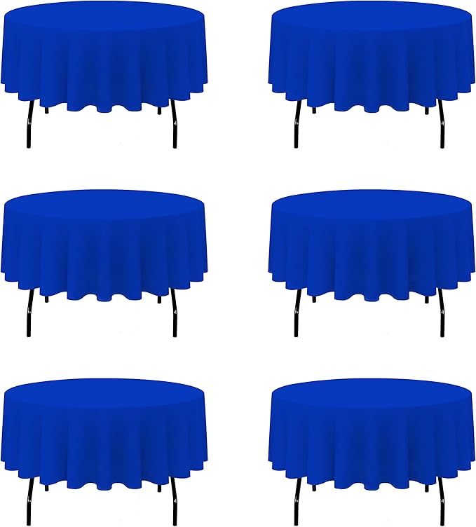 BRILLMAX 6 Pack Royal Blue 70 Inch Round Tablecloths Fit 30" to 54" Tables (8-20" Drop) - Circle Bulk Linen Polyester Fabric Washable Cloth Cover for Wedding Reception Banquet Birthday Party Buffet