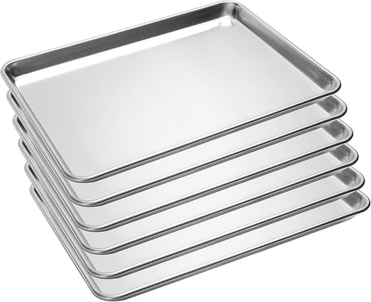 6 Pack Half Size Baking Sheet Pans, Aluminum Commercial Cookie Sheets Non-Stick, 18"x13"
