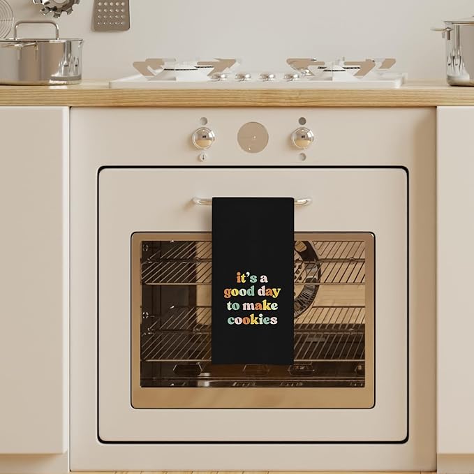 Baking & Cooking Towels, Tea Towels for Bakers & Cooks, Gifts for Cookie Lovers, 16x24 Black