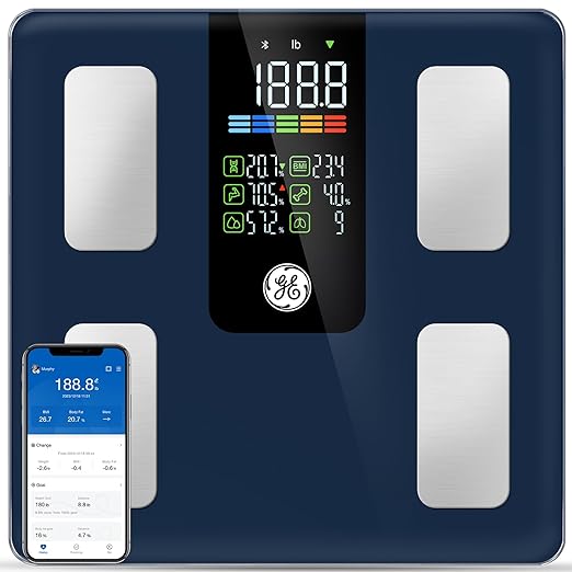 GE Smart Scale for Body Weight, BMI, Body Fat, Muscle Mass, Digital Bathroom Scales 500lbs for Bluetooth Weight Monitor 11.8" Large Platform Weighing Machine Health Analyzer with App