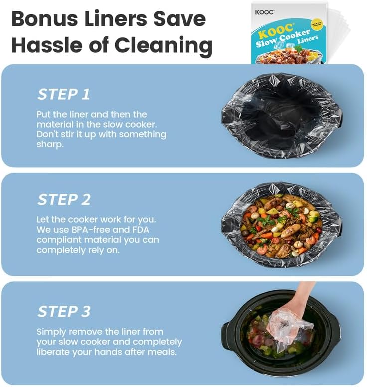 KOOC Triple Slow Cooker Buffet Server and Food Warmer 3x1.5 Quart Individual Temp Control With Lid Rests & Spoons With Liners Included Blue Grey