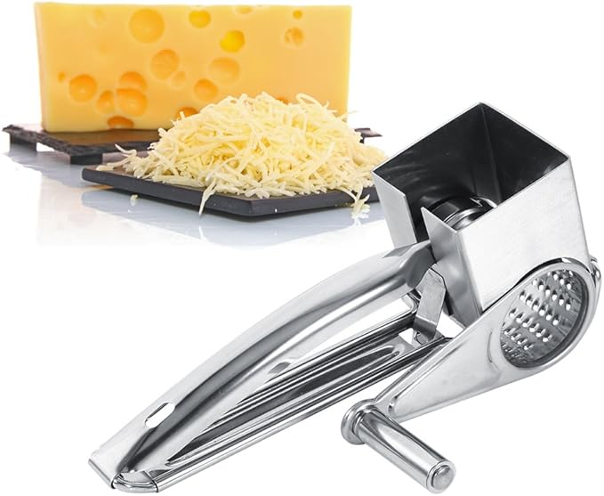 Cheese Grater, Multipurpose Stylish Design Kitchen Stainless Steel Rotary Cheese Grater Shred Tool