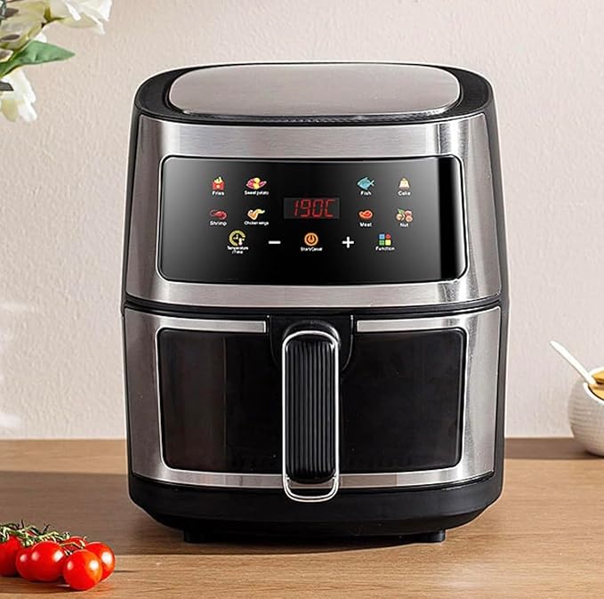 Evoyu Digital Air Fryer Oven, Touch Screen 8L Large Capacity Smart Kitchen Appliance, 360° Hot Air Circulation, Black, 27x32x30cm