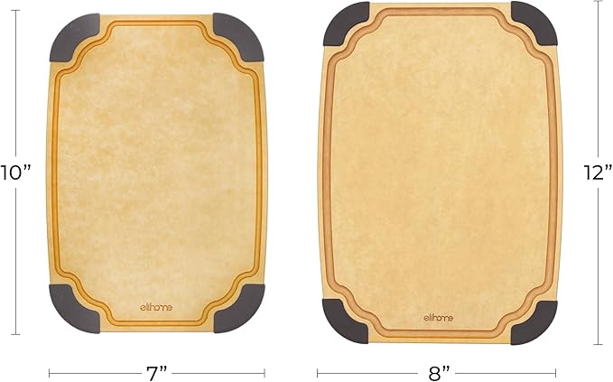 Elihome Essential Series 2-in1 Wood Cutting Board Set for Kitchen, Wooden Board for Chopping Vegetables, Bread, Cheese, Meat, Salad, Bread Board for Countertop, Butcher Block, Non-Slip