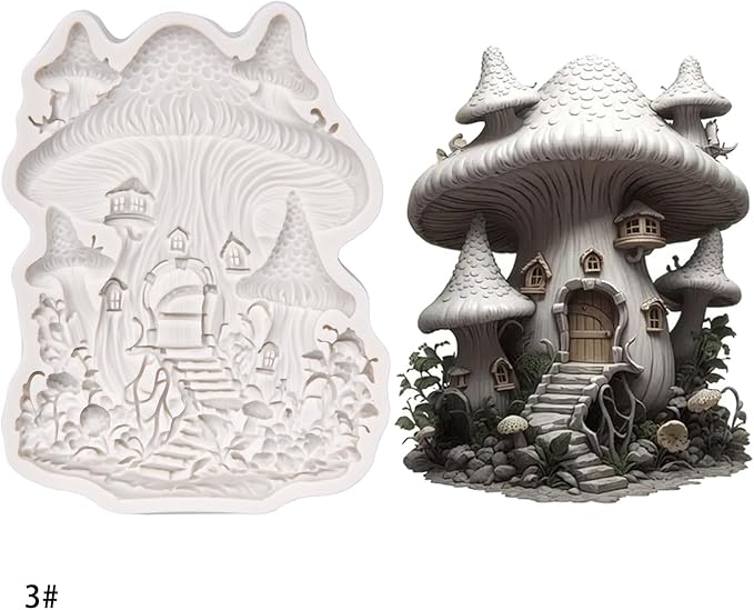 (Four-piece set) Virgin Mary, angels, mushroom cottage, flower cottage, DIY silicone mold, cake chocolate mold wedding cake decoration tool marshmallow cake