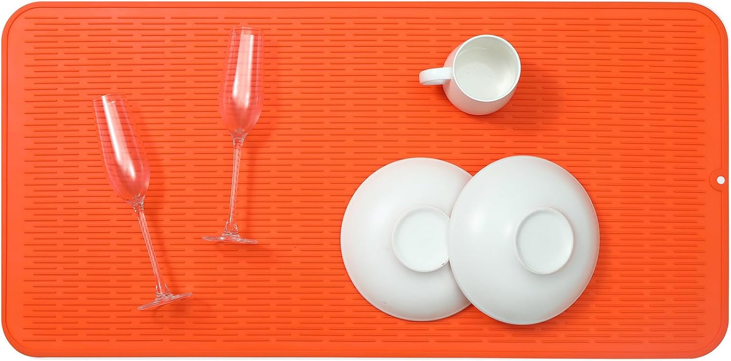 Silicone Dish Drying Mat for Multiple Usage,Easy clean,Eco-friendly,Heat-resistant Silicone Mat for Kitchen Counter or Sink,Refrigerator or Drawer Liner Orange 5XL 36inches x 18inches