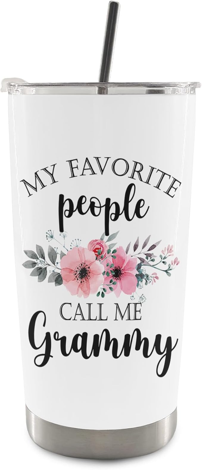 QASHWEY Grammy Gifts Coffee Tumbler - Mothers Day Travel Tumbler Coffee Mug Gifts for GrandmaGrammy, Grandma Gift, My Favorite People Call Me Grammy Stainless Steel Tumblers with Straw and Lid 20 oz