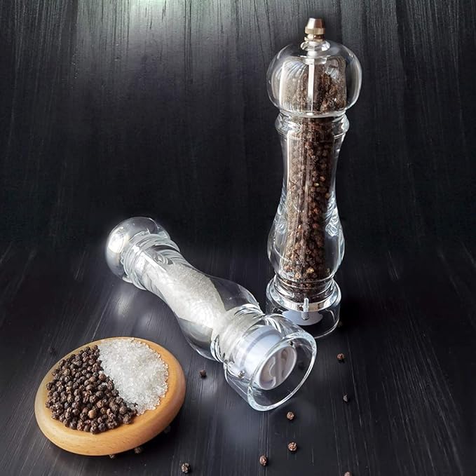 salt and pepper grinder mill set refillable large,the best transparent acrylic grinders for whole peppercorn and himalayan salt