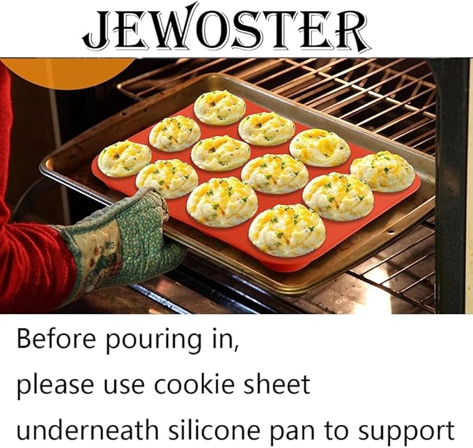 JEWOSTER 12 Cups Silicone Muffin Pan 2 Pack - Cupcake Pan Nonstick Silicone Molds Great for Making Muffin Cakes,Bread, Tart - BPA Free Baking Accessory