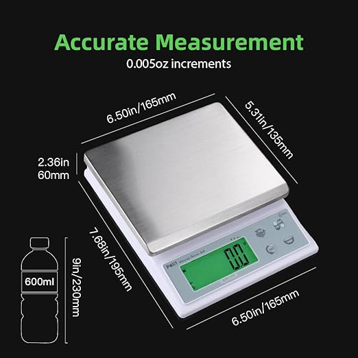 Polit Sun Lite IP65 Waterproof Food Scale 6.6lb/3kg, 0.1g/0.005oz Accuracy Kitchen Scale with LCD 304 Stainless Steel, Auto Precision Adjustment Grams & Ounces Baking Scale for Home, Kitchen