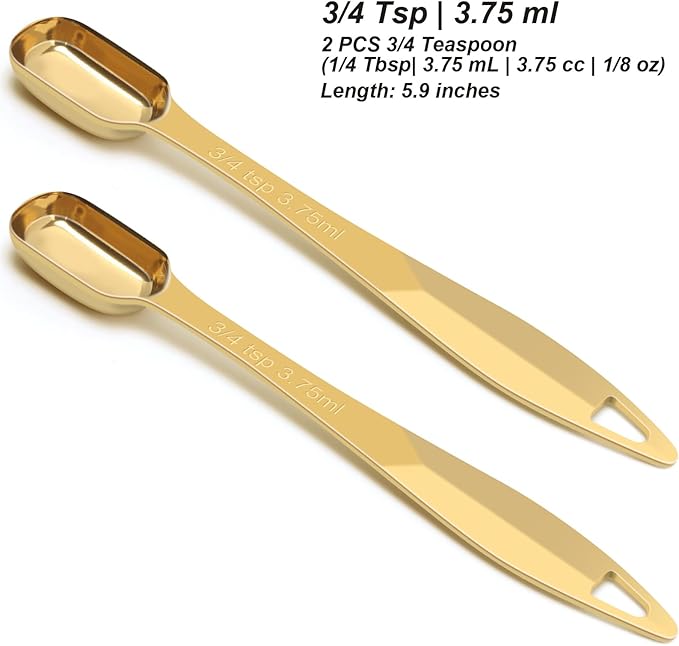 2 Pcs 3/4 Teaspoon(| 3.75 mL | 3/4 Tsp | 1/4 Tbsp | 3.75 cc | 1/8 oz) Stainless Steel Single Measuring Spoon, Long Handle Metal Measuring Spoon, Kitchen Gadgets for Cooking & Baking(Gold)
