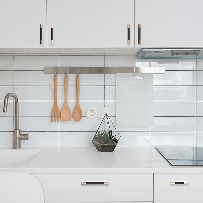 10 Pack 3-3/4 inch(96mm) Black and Champagne Copper Kitchen Cabinet Handles Knurled Cabinet Pulls Black Drawer Pulls