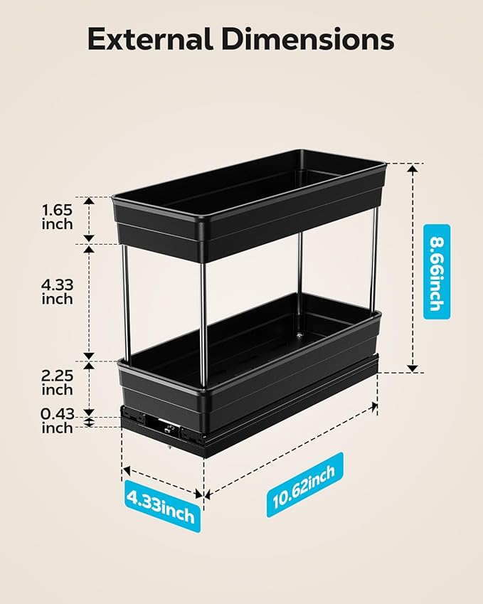 Nieifi Spice Organization for Cabinet-Vertical Spice Rack Pull Out-Spice Rack Organizer for Cabinet-4-1/3 inch Wide-Seasoning Kitchen Organizer-4.3" W x 10.6" D x 8.7" H-1 Pack-2 Tier