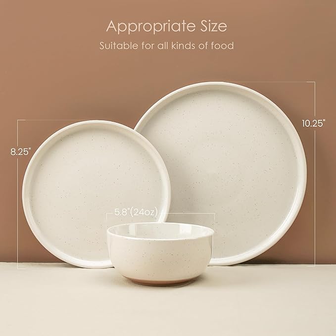 24 Pieces Farmhouse Stoneware Dinnerware Set for 8, Speckled Ceramic Plates and Bowls Set, Matte Terracotta Underside Ceramic Dish Set Scratch Resistant Microwave Dishwasher Safe (Amber Dusk)