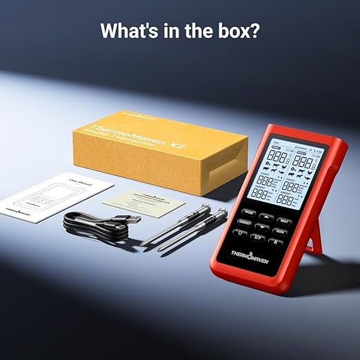 ThermoMaven 3000FT Smart Wireless Meat Thermometer, Sub-1G Long Range, 6 Sensors NIST Certified Accuracy, 2 Thin Probes, Standalone Base with Large LCD for Grill, Smoker, Oven, BBQ