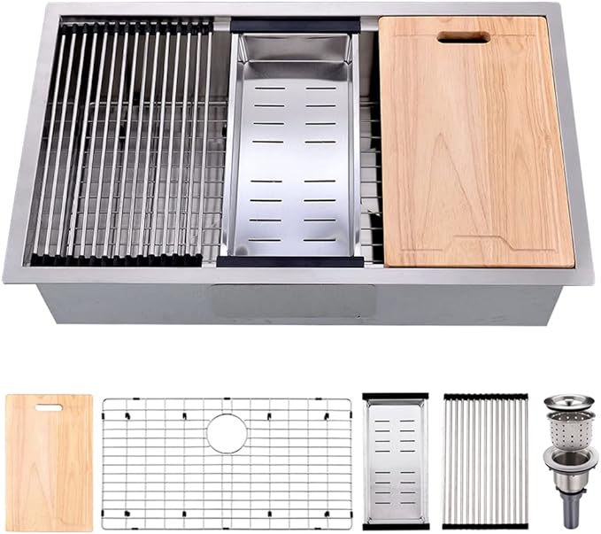 27 Inch Undermount Kitchen Sink Workstation 16 Gauge Stainless Steel Undermount Sink Single Bowl Handmade 10 Inch Deep