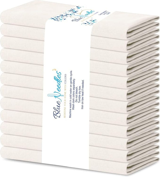 Blue Needles Solid Cloth Napkins Set of 12 Cream 100% Cotton Dinner Napkins 18x18 inches - Soft, Reusable, Absorbent & Washable Fall Thanksgiving Linen, Ideal for Events, Parties & Everyday Use