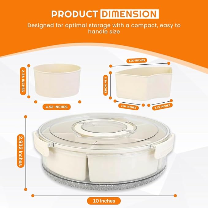 Rotating Snack Box Container - Large Divided Serving Tray with Lid - Snack Spinner for Kids -Pie Carrier,Mess-Free Snack Container - Veggie Tray with Lid for Fridge - Spinning Snack Container